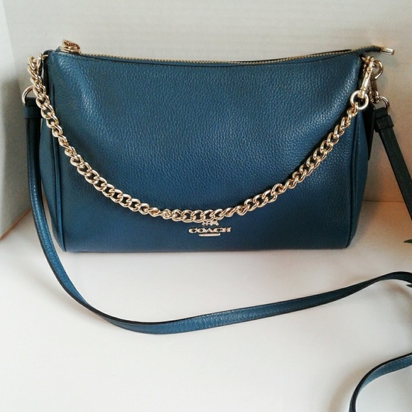 Coach Handbags - Coach Teal Leather Cross Body with Gold Chain